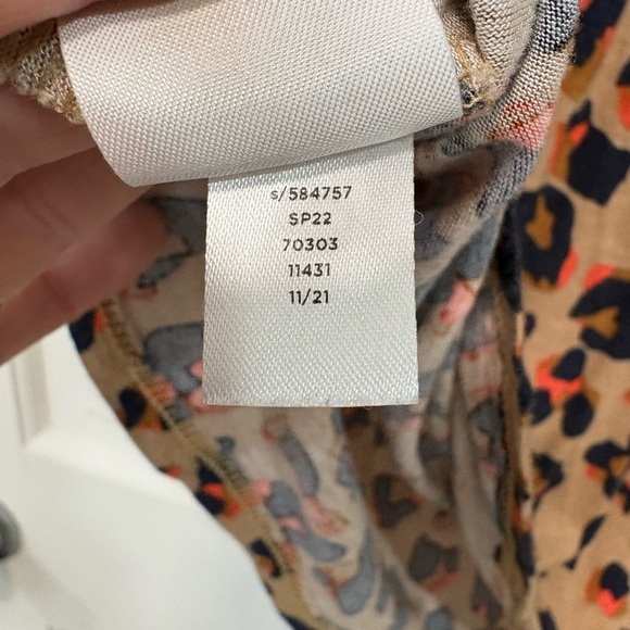 LOFT Womens Leopard Print Babydoll Top Blouse Tan/Navy/Orange 3/4 Blouson Sleeve - Picture 10 of 14